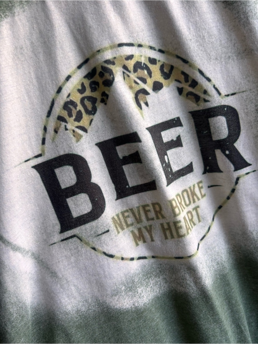 Gildan White Tank with Olive Green Ombre and Black BEER Graphic